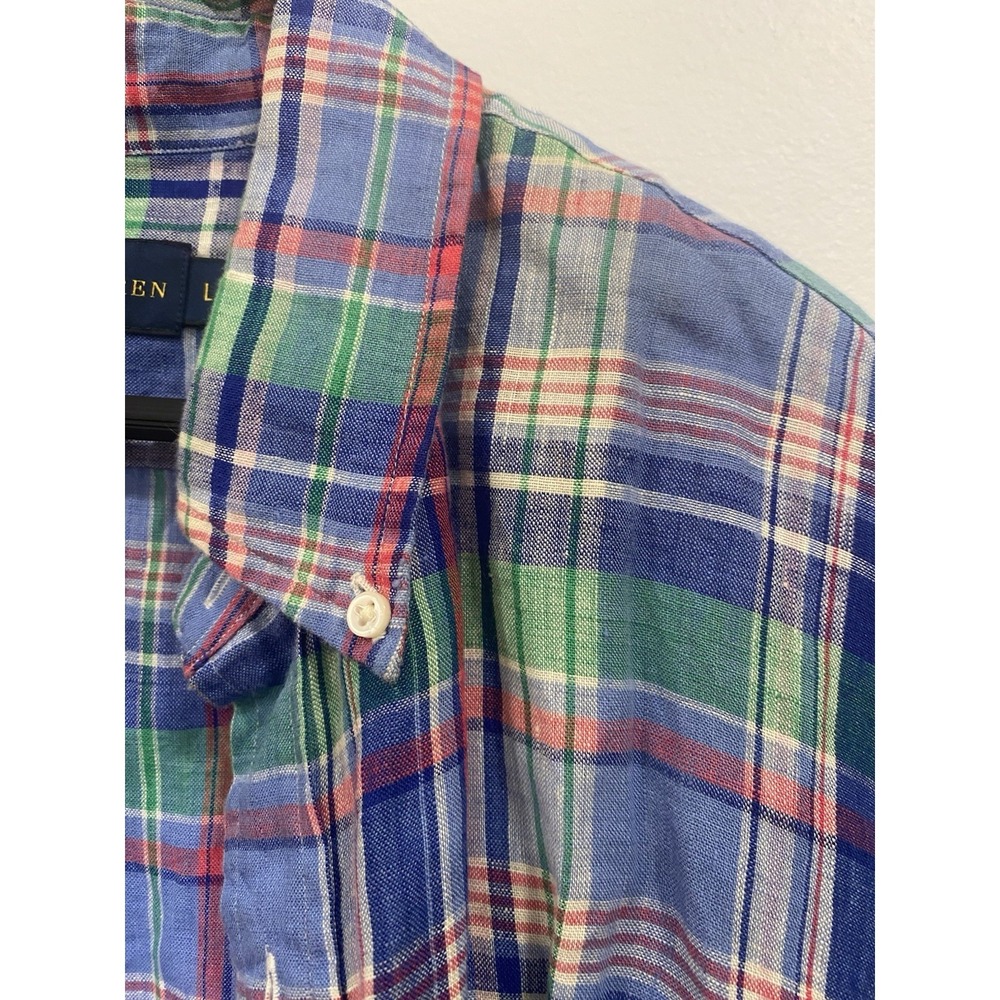 Ralph Lauren mens linen shirt button down Madras Plaid Colorful SZ Large Preppy - Picture 8 of 15